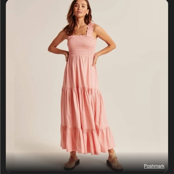 NWOT Abercrombie pink poplin tiered dress - Picture 1 of 4